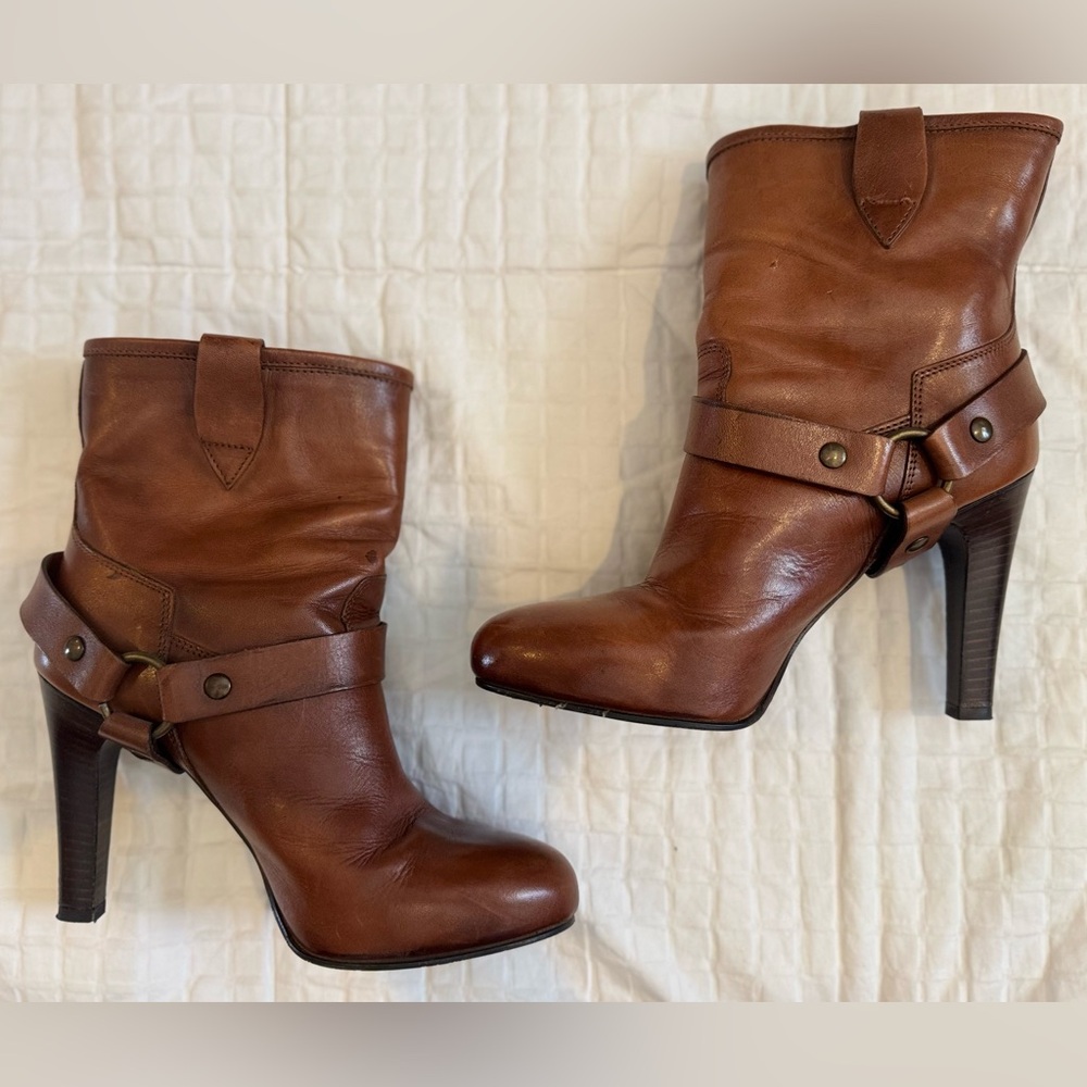 ALTO GRADIMENTO Vero Cuoio Brown Leather Boots Booties Made In Italy 37 US 6.5